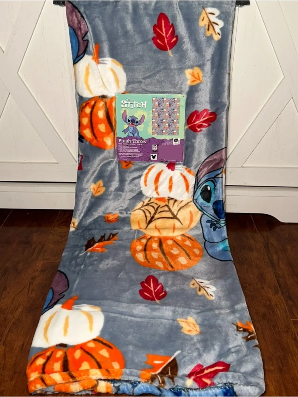 Disney Stitch Fall Pumpkin & Leaves Plush Throw Blanket